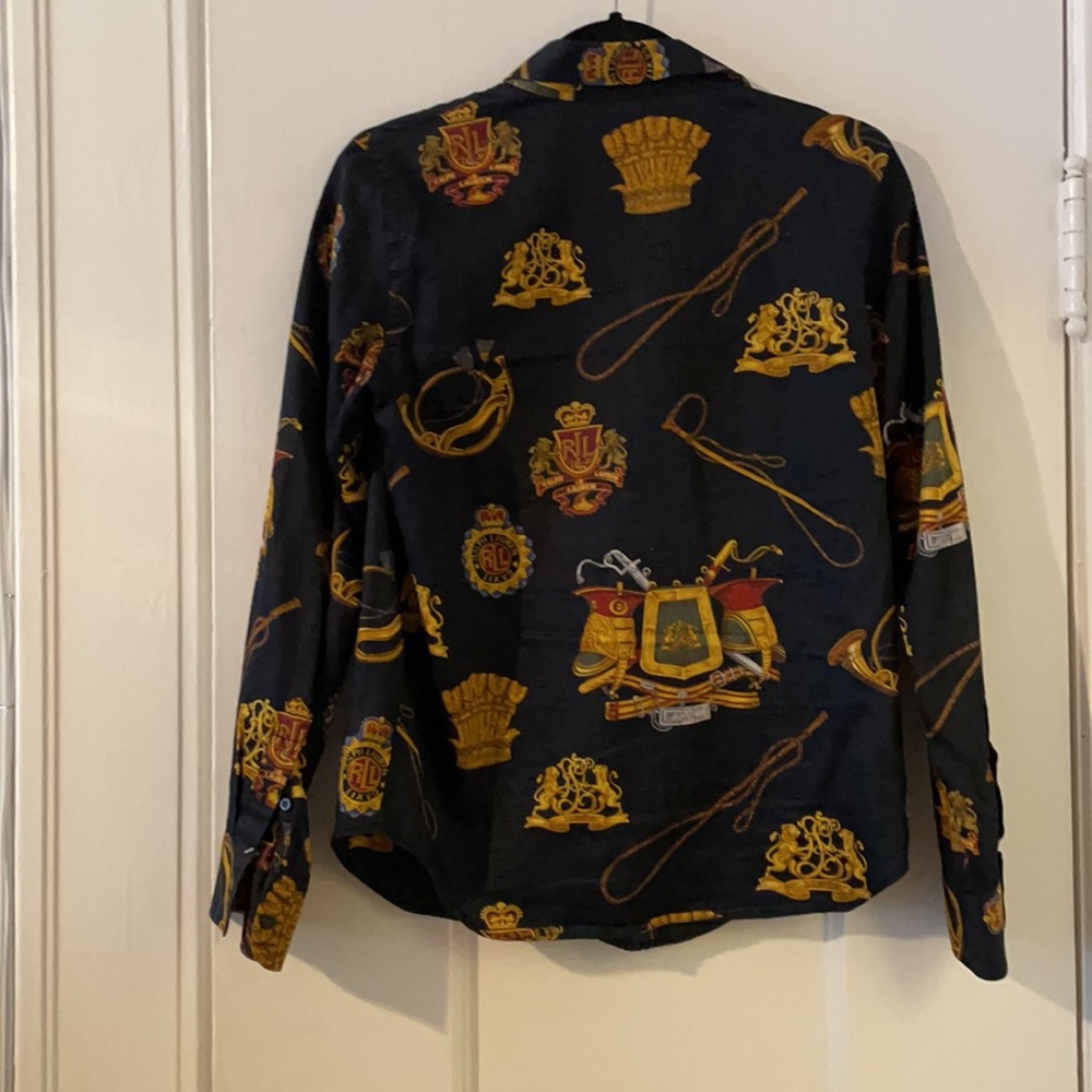 Lauren Ralph Lauren Black Button-Down Shirt with Gold Crest Print - Picture 2 of 5